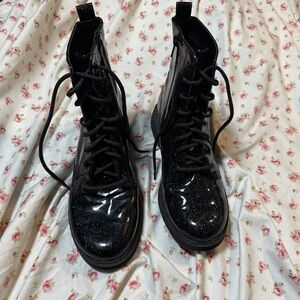 Wonder Nation Black Glitter Lace-Up Women's Boots Size 9